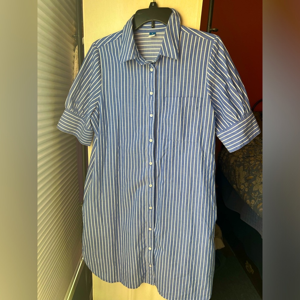 Blue and white striped shirt dress size medium